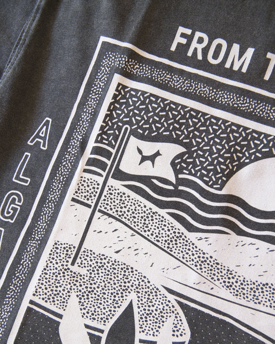 Close up of the graphic image on the back of a Volpe t-shirt