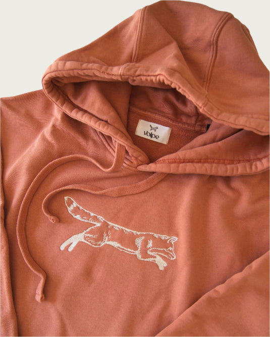 Close up of the front a Volpe hoodie