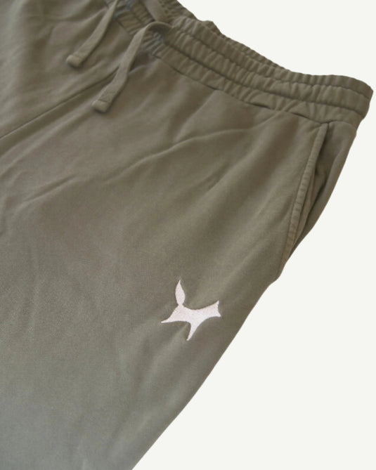 Close up of details on a pair of Volpe sweat shorts